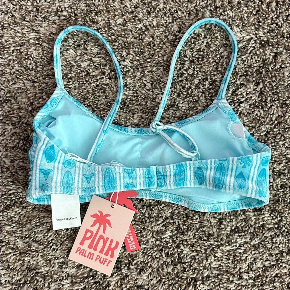 Pink Palm Puff Aqua Bikini Top - Picture 2 of 3